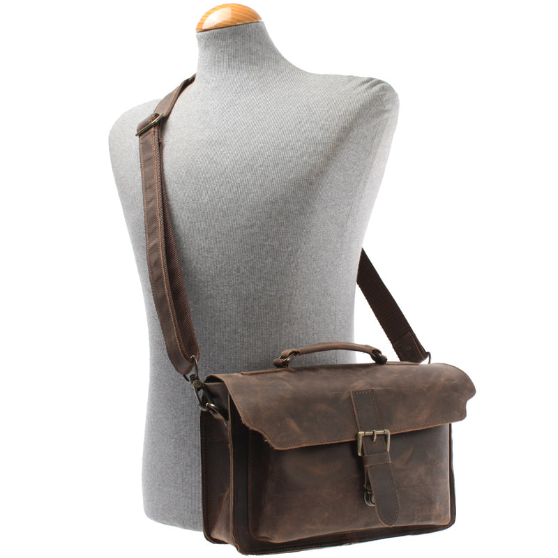 Leconi kleine Umhängetasche Schultertasche Damen Herren Leder schlamm LE3023 Tiefpreis