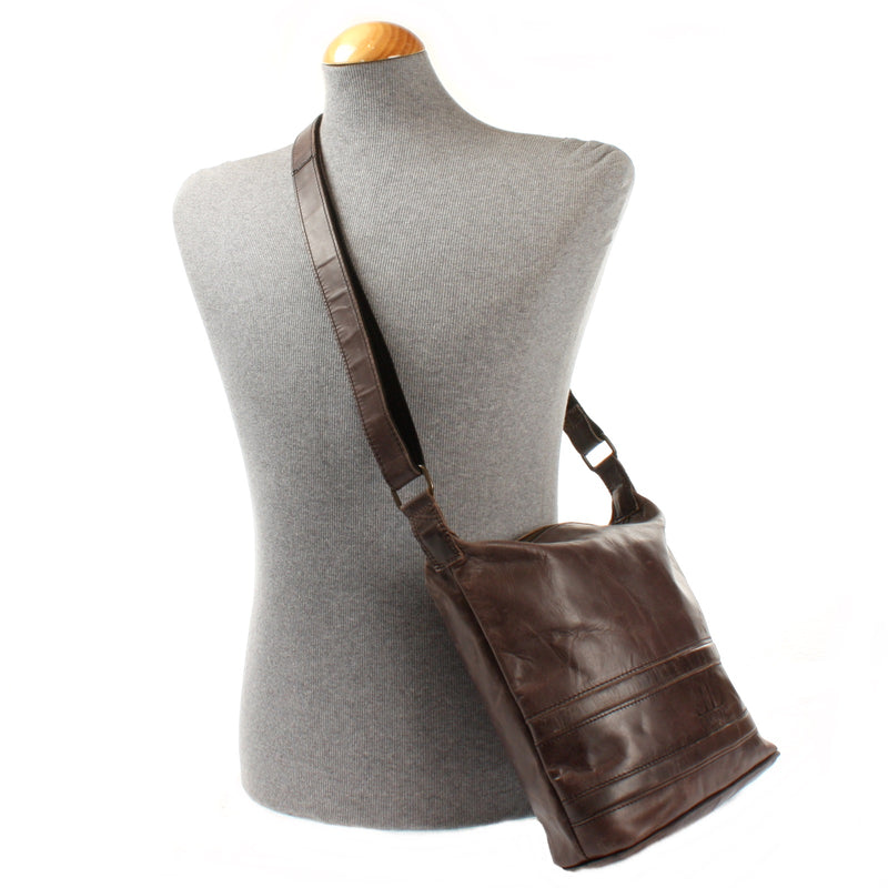Leconi Umhängetasche Schultertasche Damentasche Ledertasche Leder dunkel-taupe LE3076 Super Sparpreis
