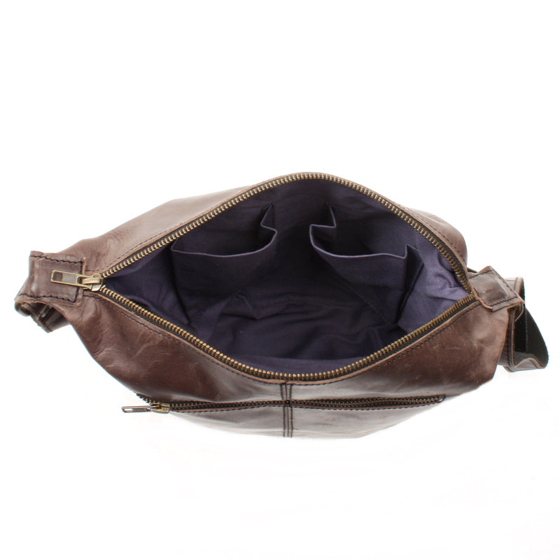 Leconi Umhängetasche Schultertasche Damentasche Ledertasche Leder dunkel-taupe LE3076 Super Sparpreis