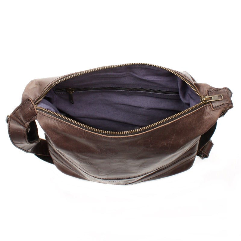 Leconi Umhängetasche Schultertasche Damentasche Ledertasche Leder dunkel-taupe LE3076 Super Sparpreis