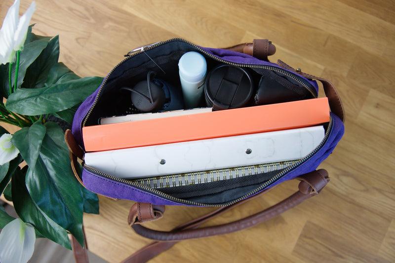 Leconi Schultertasche Henkeltasche Damentasche Handtasche Leder Canvas lila LE0050 Wochenangebot