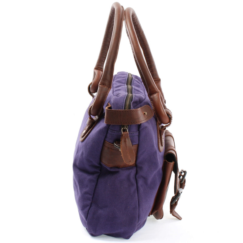 Leconi Schultertasche Henkeltasche Damentasche Handtasche Leder Canvas lila LE0050 Wochenangebot