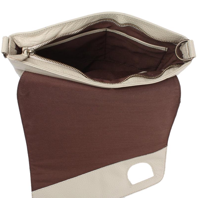 Leconi Umhängetasche Ledertasche Damen Schultertasche Leder beige LE3073 Kostenlose Rückgabe