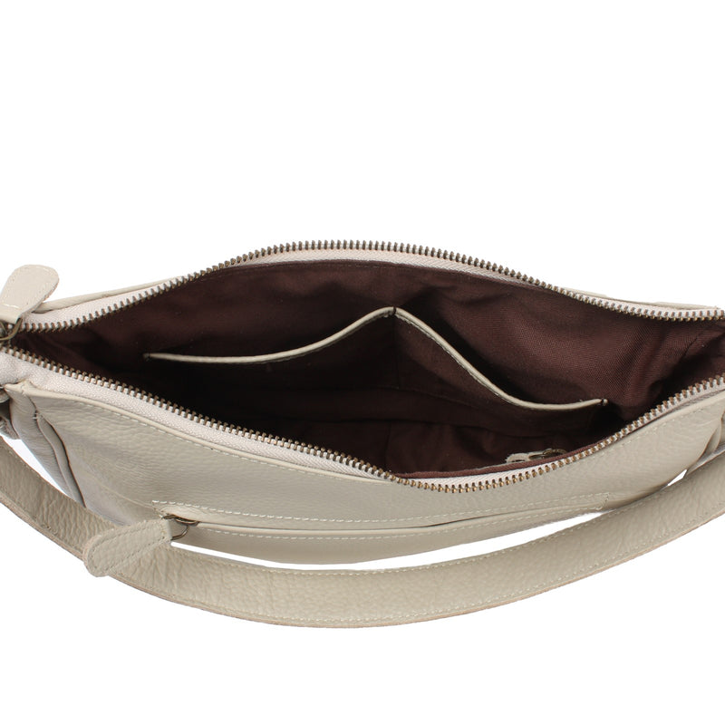 Leconi Schultertasche Ledertasche Damentasche Leder beige LE0063 Letzter Tag
