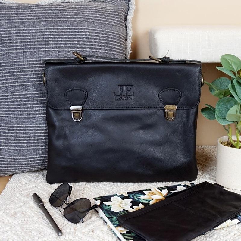 Leconi kleine Umhängetasche Schultertasche Damen und Herren Leder schwarz LE3079 Sonderangebot der Fabrik
