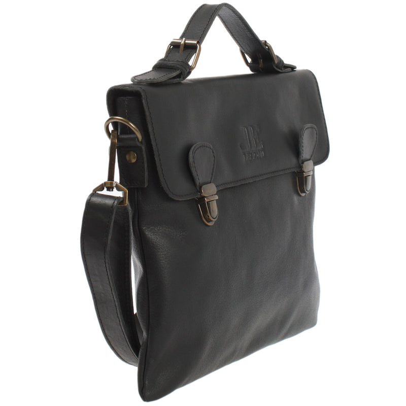 Leconi kleine Umhängetasche Schultertasche Damen und Herren Leder schwarz LE3079 Sonderangebot der Fabrik