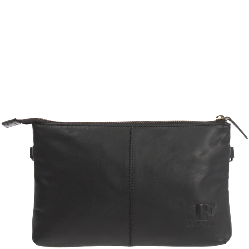 Leconi kleine Umhängetasche Schultertasche Damentasche Clutch Leder schwarz LE3081 Vierteljährliche Förderung