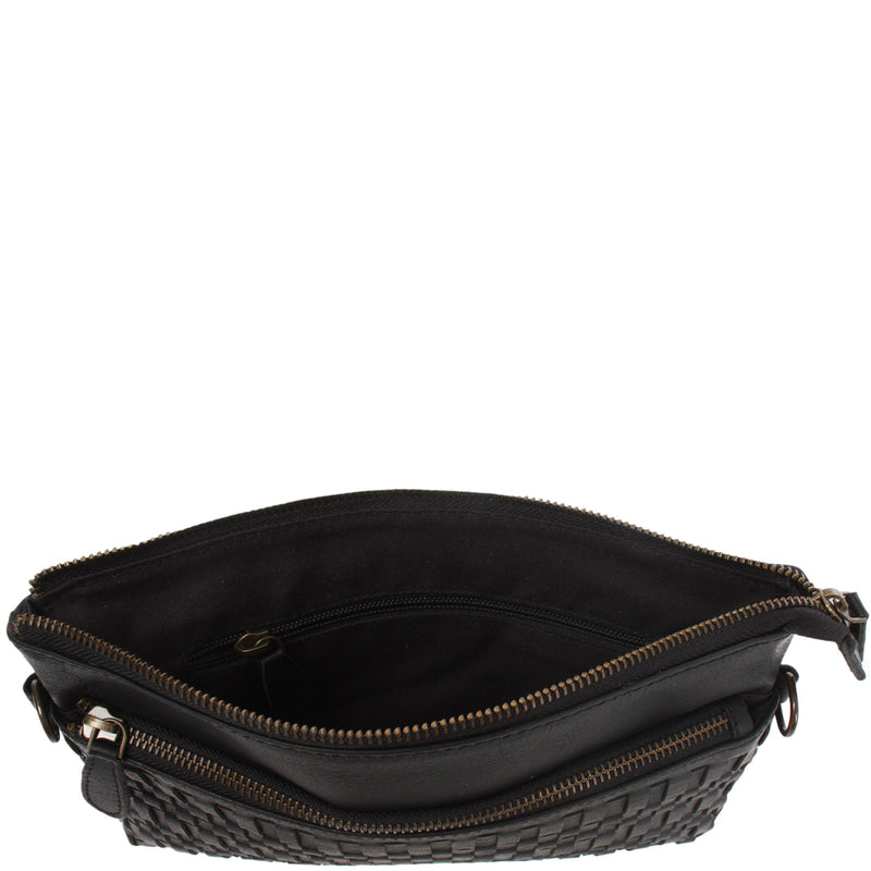 Leconi kleine Umhängetasche Schultertasche Damentasche Clutch Leder schwarz LE3081 Vierteljährliche Förderung