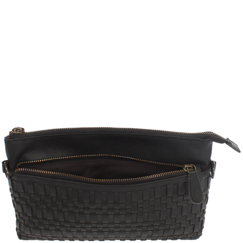 Leconi kleine Umhängetasche Schultertasche Damentasche Clutch Leder schwarz LE3081 Vierteljährliche Förderung