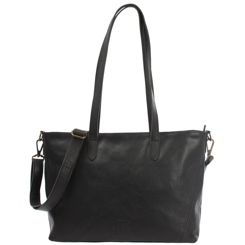 Leconi Schultertasche Damentasche DIN A4 Leder schwarz LE0071 Bis zu 55% Rabatt