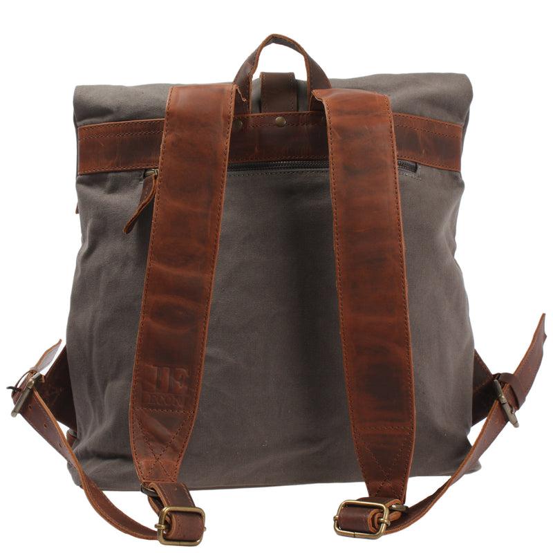 Leconi Roll Top Rucksack Freizeitrucksack Damen Herren Canvas Leder grau LE1035 Riesige Rabatte