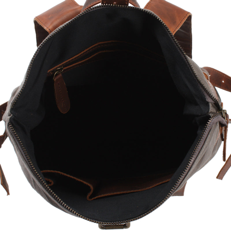 Leconi Roll Top Rucksack Freizeitrucksack Damen Herren Canvas Leder grau LE1035 Riesige Rabatte