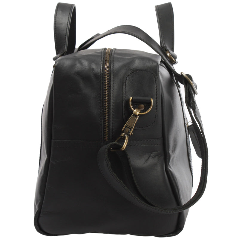 Leconi kleine Reisetasche Weekender Handgepäck Leder schwarz LE2009 50% Rabatt mit kostenlosem Versand
