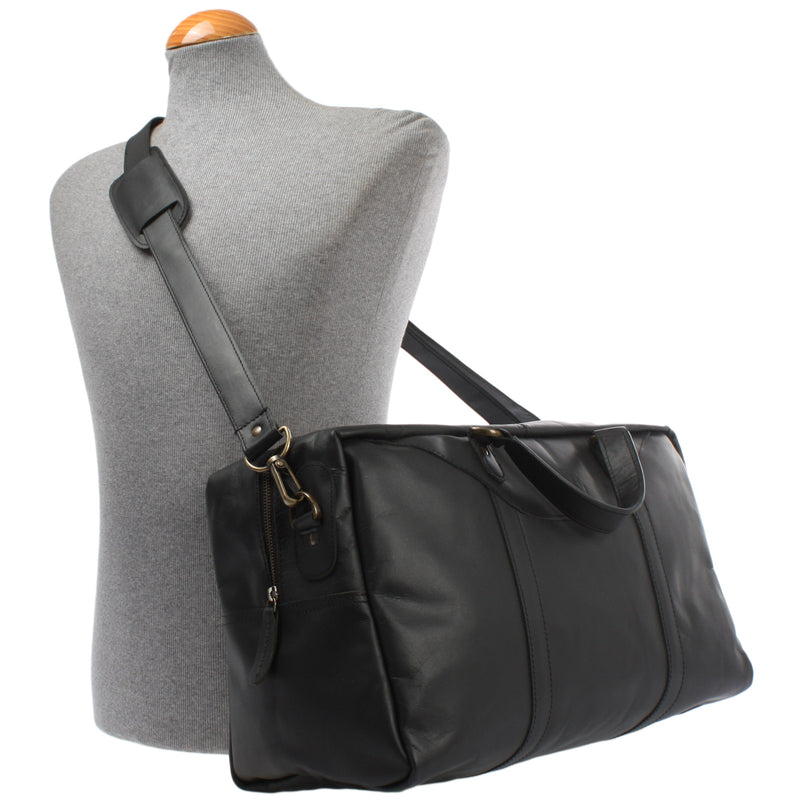 Leconi kleine Reisetasche Weekender Handgepäck Leder schwarz LE2009 50% Rabatt mit kostenlosem Versand