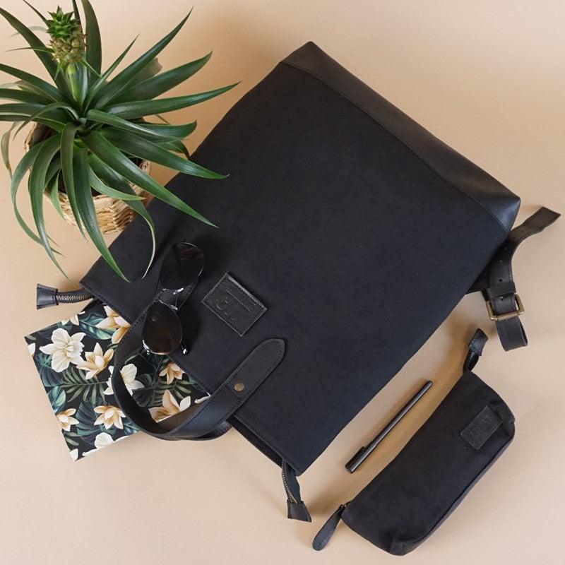 Leconi Freizeitrucksack Rucksack DIN A4 Canvas Leder schwarz LE1021 Clearance-Verkauf