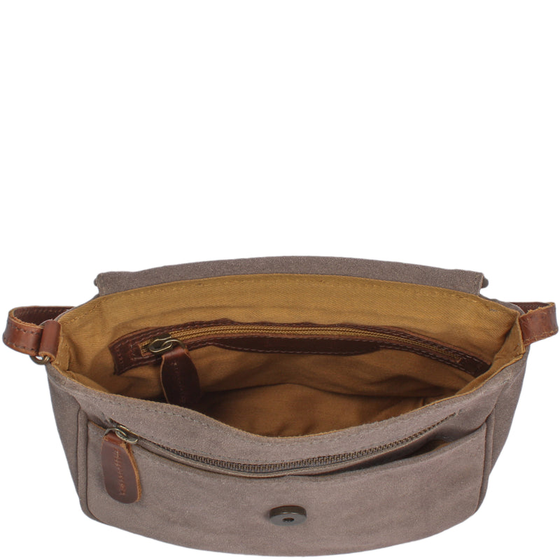 Leconi kleine Umhängetasche Ledertasche Damentasche Schultertasche Veloursleder grau LE3047 Kostenloser Versand international