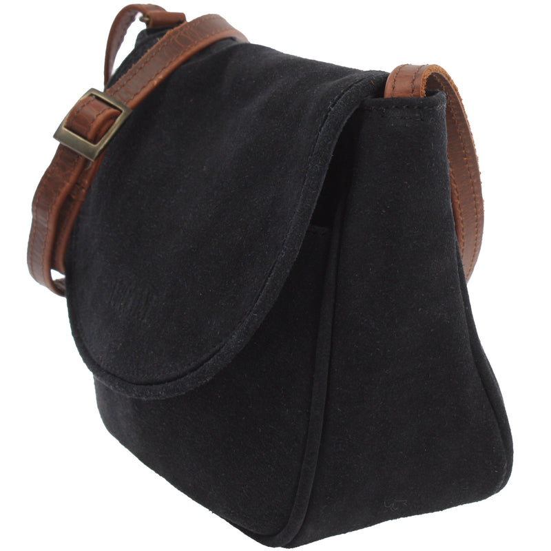 Leconi kleine Umhängetasche Ledertasche Damentasche Schultertasche Veloursleder anthrazit LE3047 Fabrikladen