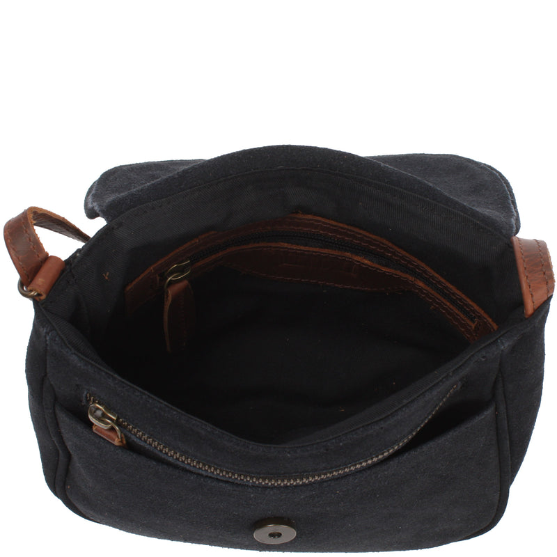 Leconi kleine Umhängetasche Ledertasche Damentasche Schultertasche Veloursleder anthrazit LE3047 Fabrikladen