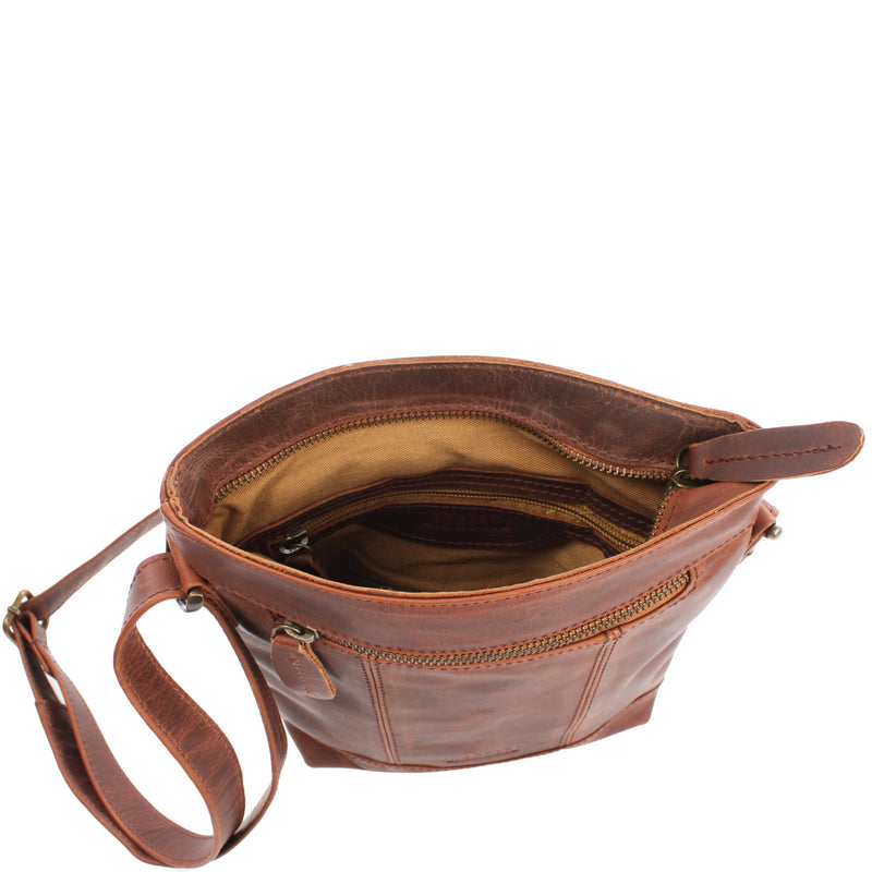 Leconi kleine Umhängetasche Schultertasche Freizeittasche Leder braun LE3086 Speichern exportieren
