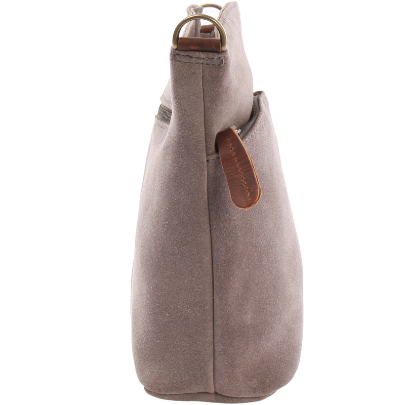 Leconi kleine Umhängetasche Schultertasche Freizeittasche Wildleder grau LE3049 Black Friday Preise