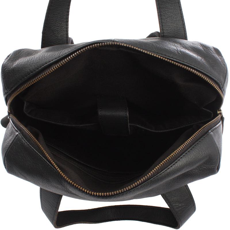Leconi Stadtrucksack Lederrucksack Leder schwarz LE1023 Im Verkauf