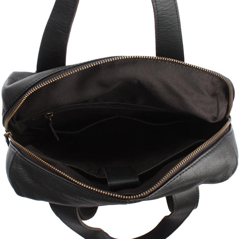Leconi Stadtrucksack Lederrucksack Leder schwarz LE1023 Im Verkauf