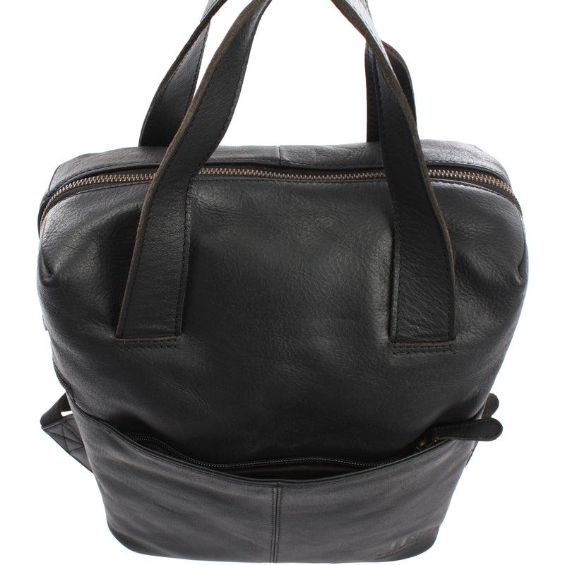 Leconi Stadtrucksack Lederrucksack Leder schwarz LE1023 Im Verkauf