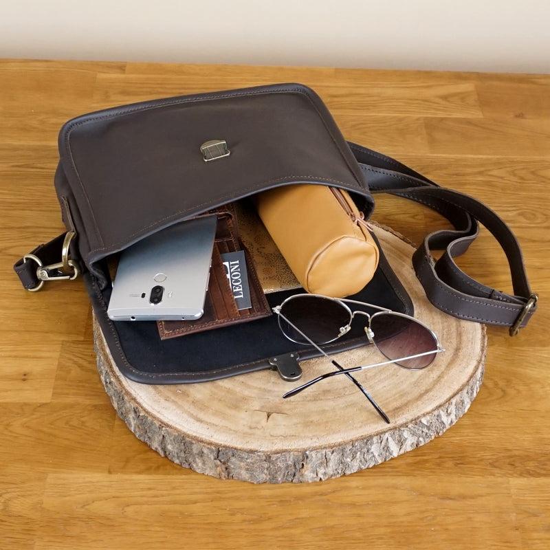 Leconi kleine Umhängetasche Ledertasche Leder dunkelbraun LE3041 Rabatte dieses Monats