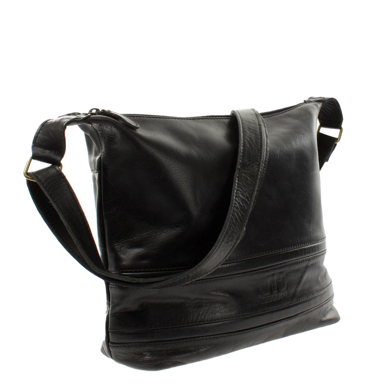 Leconi B-Ware Umhängetasche Beuteltasche Ledertasche Damentasche Leder schwarz LE0064 2025