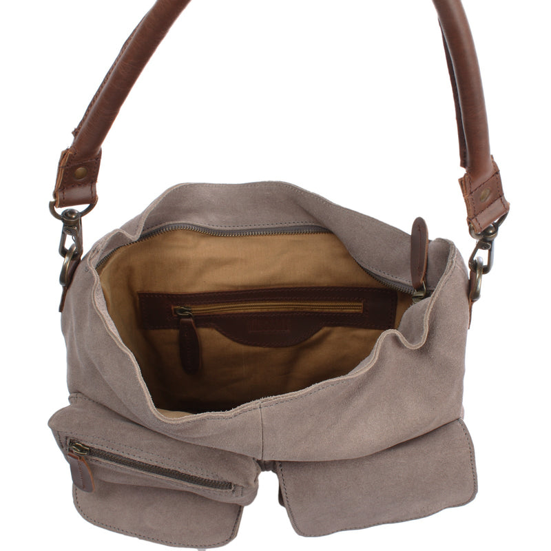 Leconi B-Ware Schultertasche Umhängetasche Ledertasche Veloursleder grau LE0039 Auslauf
