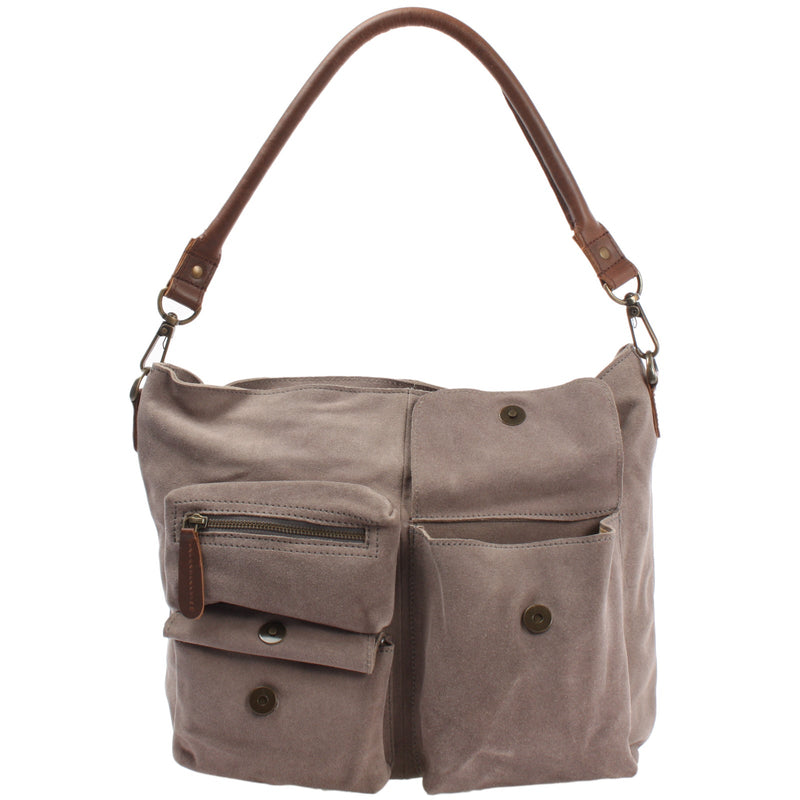 Leconi B-Ware Schultertasche Umhängetasche Ledertasche Veloursleder grau LE0039 Auslauf