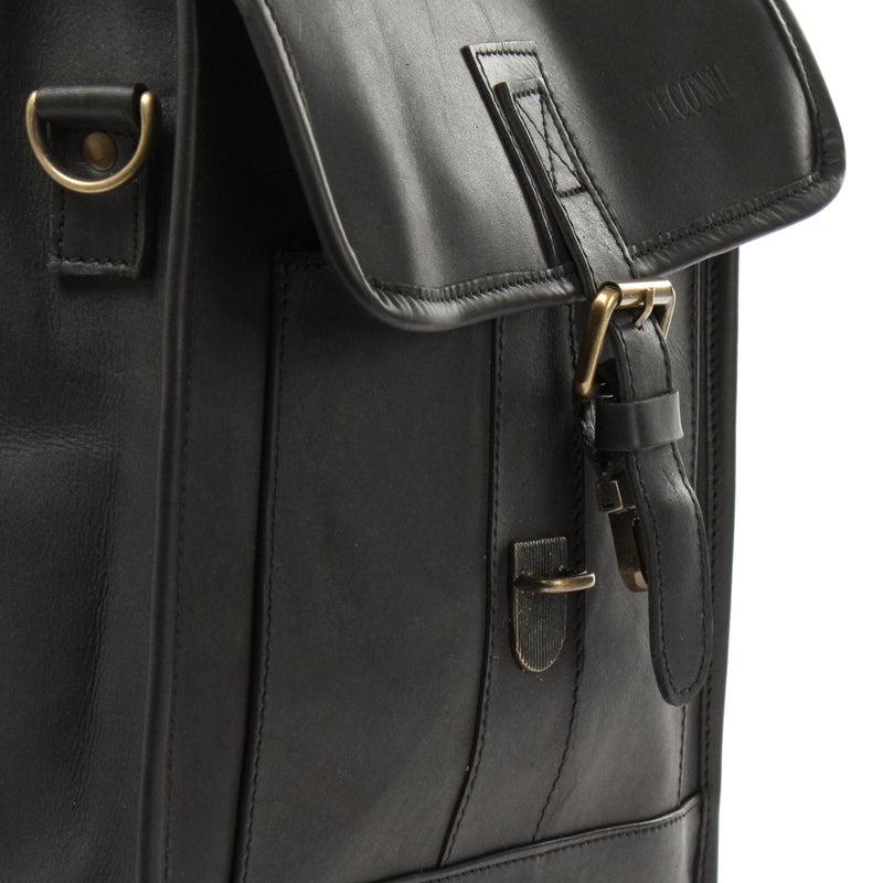 Leconi B-Ware Umhängetasche Freizeittasche Herren Damen Hochformat Leder schwarz LE3052 im Angebot