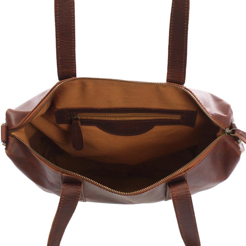 Leconi B-Ware Shopper Schultertasche Henkeltasche Leder braun LE0034 Günstiger Verkauf