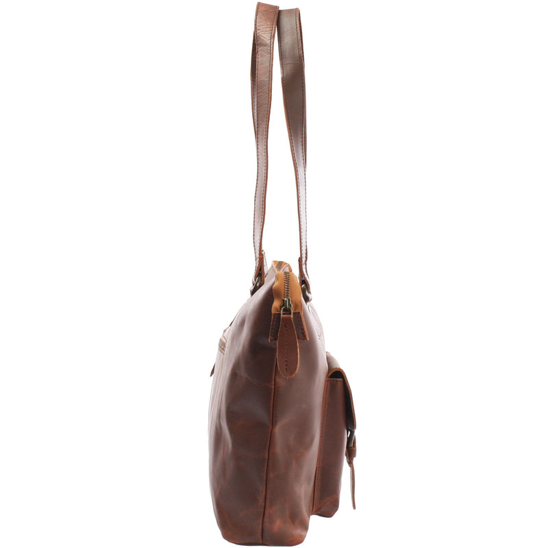Leconi B-Ware Schultertasche Damentasche Handtasche Leder braun LE0052 Fabrikverkauf
