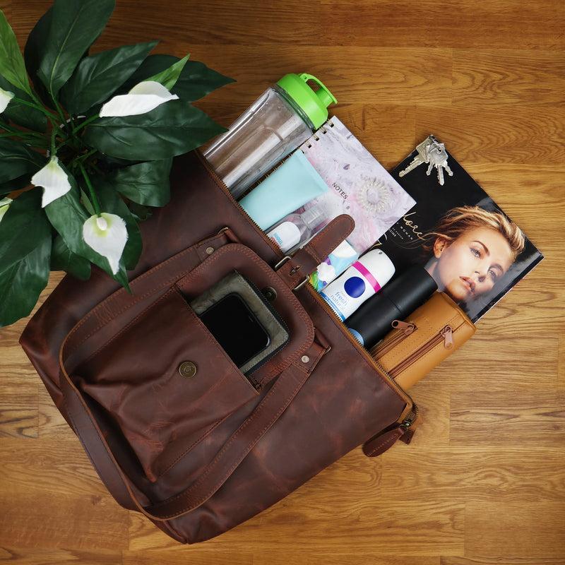 Leconi B-Ware Schultertasche Damentasche Handtasche Leder braun LE0052 Fabrikverkauf