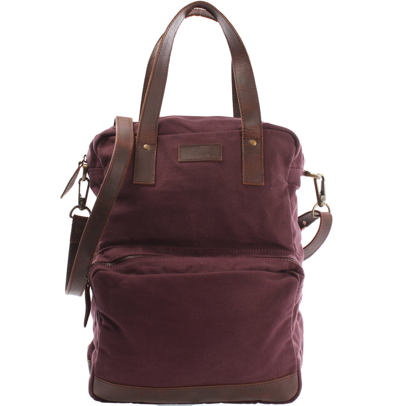 Leconi Rucksack Umhängetasche Damen Herren Leder Canvas bordeaux LE1014 Blitzverkäufe