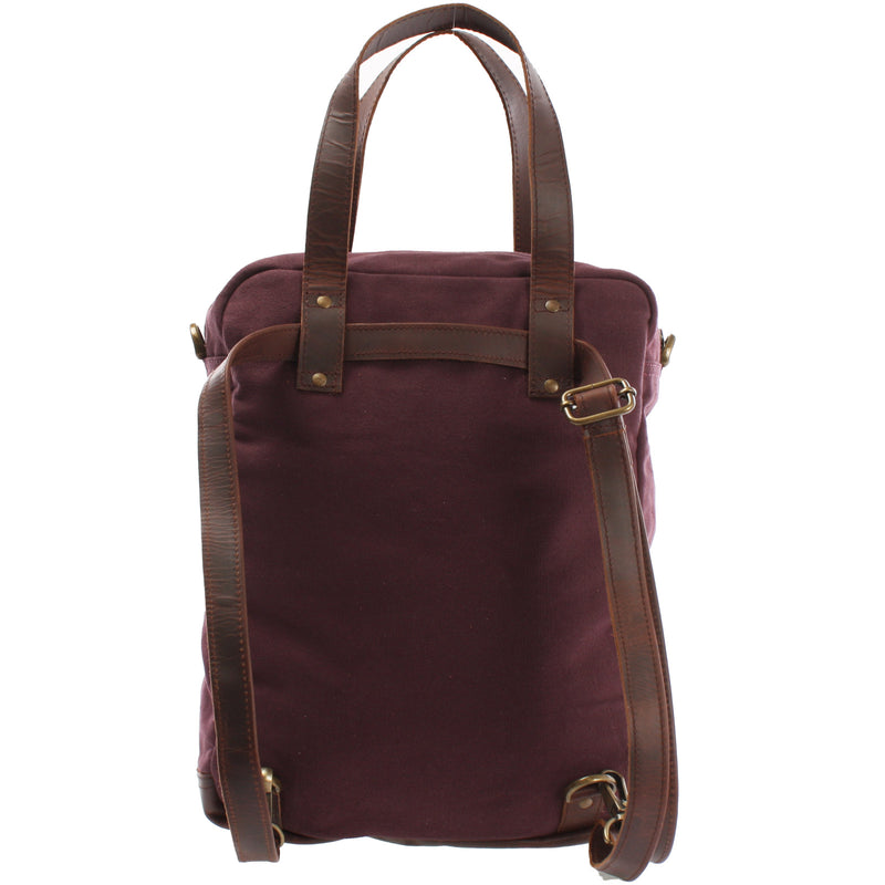 Leconi Rucksack Umhängetasche Damen Herren Leder Canvas bordeaux LE1014 Blitzverkäufe