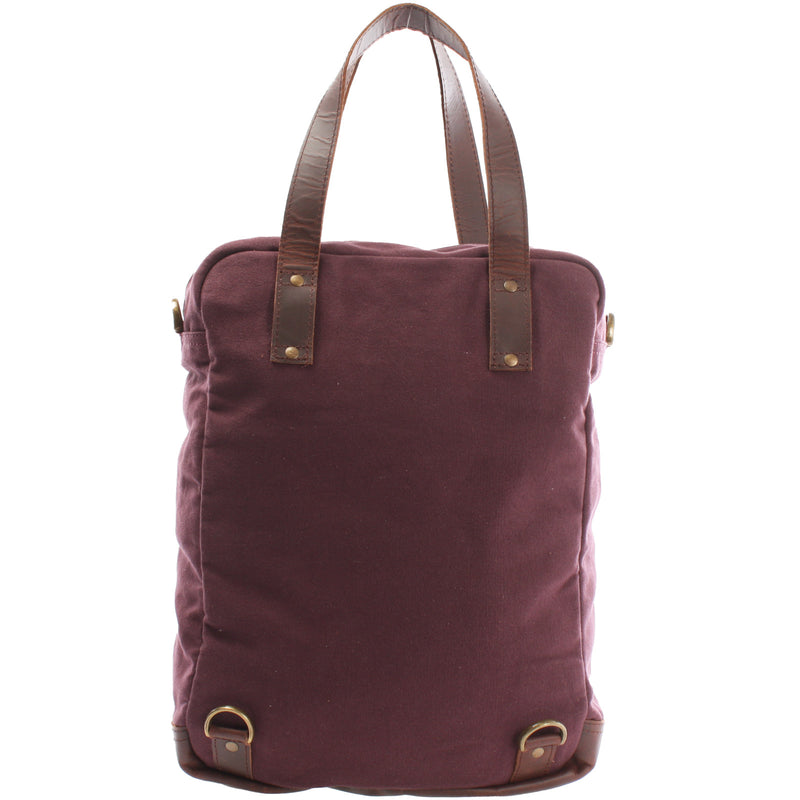 Leconi Rucksack Umhängetasche Damen Herren Leder Canvas bordeaux LE1014 Blitzverkäufe