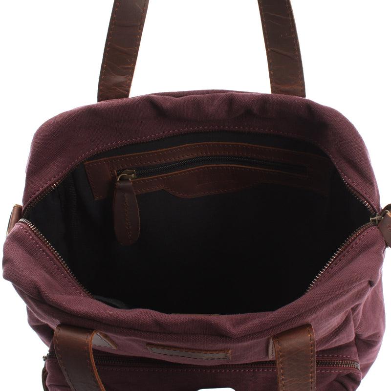 Leconi Rucksack Umhängetasche Damen Herren Leder Canvas bordeaux LE1014 Blitzverkäufe