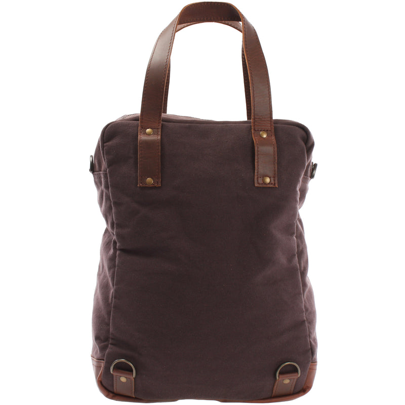 Leconi Rucksack Umhängetasche Damen Herren Leder Canvas mokka LE1014 Kostenloser Versand