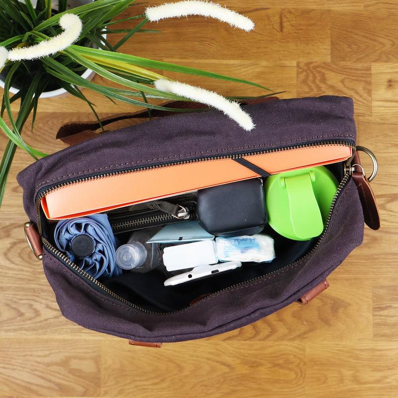 Leconi Rucksack Umhängetasche Damen Herren Leder Canvas mokka LE1014 Kostenloser Versand