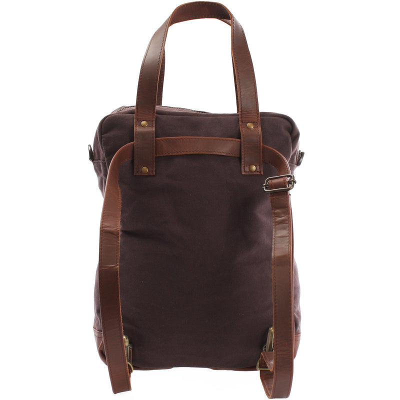 Leconi Rucksack Umhängetasche Damen Herren Leder Canvas mokka LE1014 Kostenloser Versand