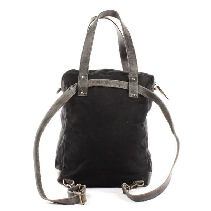 Leconi Rucksack Umhängetasche Damen Herren Leder Canvas schwarz LE1014 Limitierter Zeitrabatt