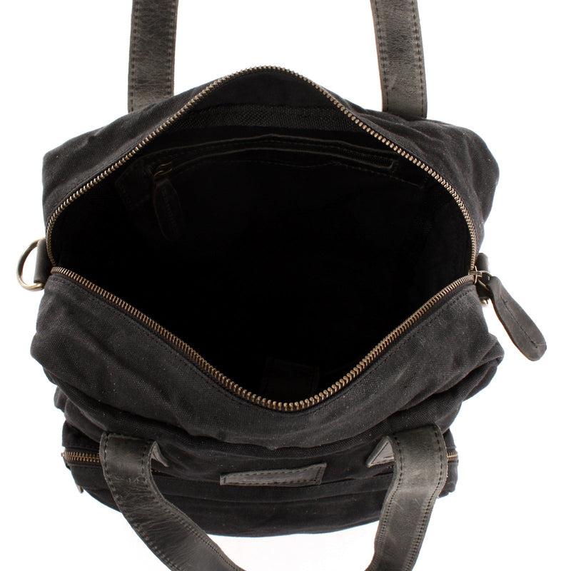 Leconi Rucksack Umhängetasche Damen Herren Leder Canvas schwarz LE1014 Limitierter Zeitrabatt