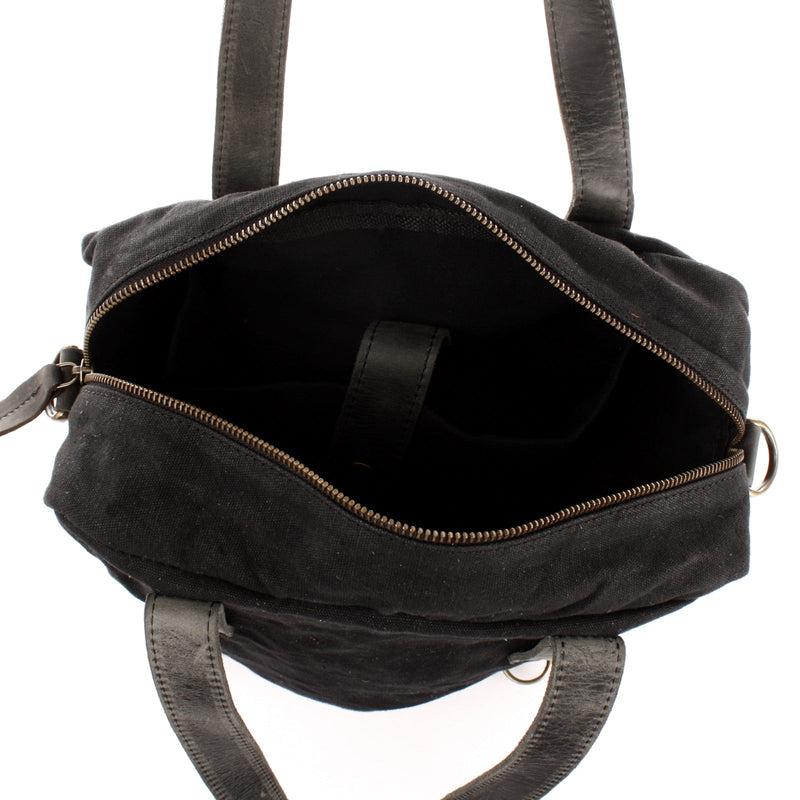 Leconi Rucksack Umhängetasche Damen Herren Leder Canvas schwarz LE1014 Limitierter Zeitrabatt