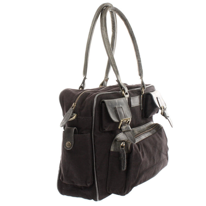 Leconi Aktentasche Arbeitstasche Damen Herren Canvas Leder schwarz LE3038 Fabrikpreis