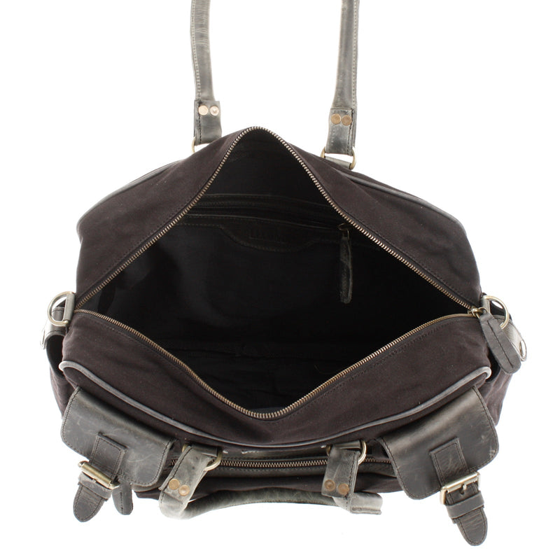 Leconi Aktentasche Arbeitstasche Damen Herren Canvas Leder schwarz LE3038 Fabrikpreis