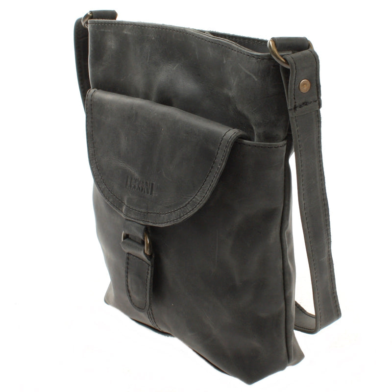 Leconi Umhängetasche Schultertasche Damen Herren Used Look Leder grau LE3072 Online Shopping