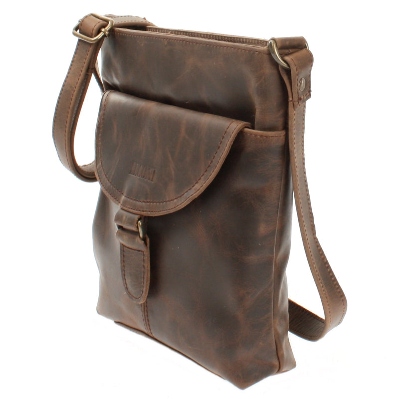 Leconi Umhängetasche Schultertasche Damen Herren Used Look Leder schlamm LE3072 Exklusivangebot