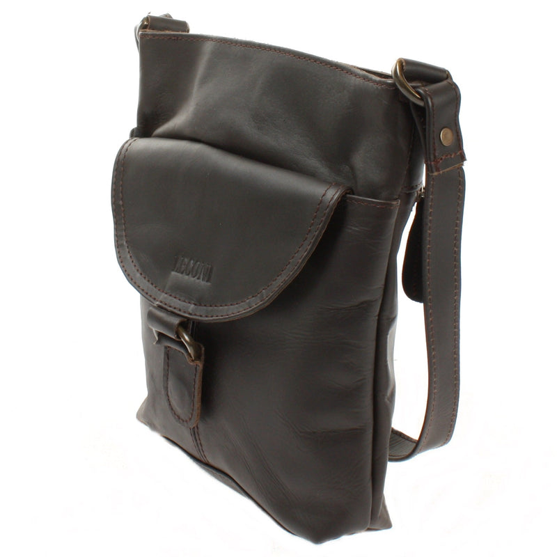 Leconi Umhängetasche Schultertasche Damen Herren Used Look Leder dunkelbraun LE3072 Preisnachlass